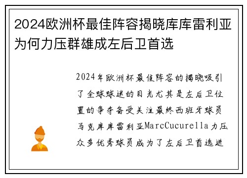 2024欧洲杯最佳阵容揭晓库库雷利亚为何力压群雄成左后卫首选 2024欧洲杯最佳阵容揭晓库库雷利亚为何力压群雄成左后卫首选